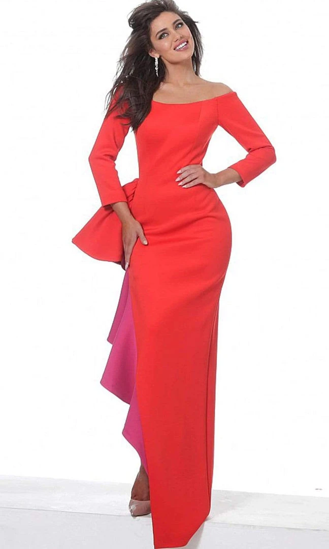 Jovani - 00574 Long Two-Toned Ruffle Ornate High Slit Dress 3 Jovani - 00574 Long Two-Toned Ruffle Ornate High Slit Dress