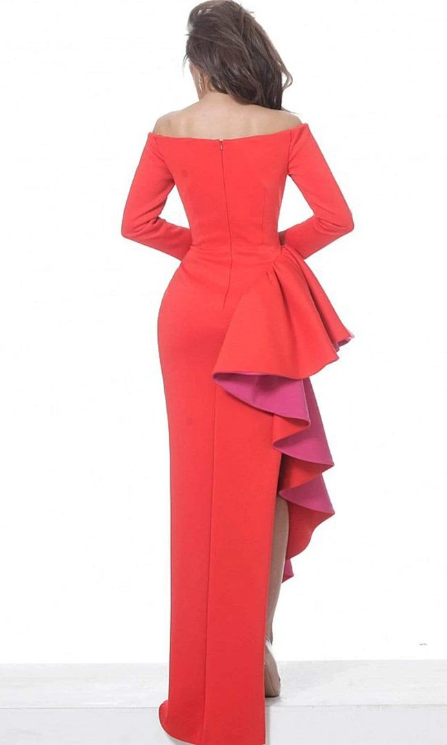 Jovani - 00574 Long Two-Toned Ruffle Ornate High Slit Dress 4 Jovani - 00574 Long Two-Toned Ruffle Ornate High Slit Dress