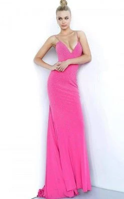 Jovani - 00625 Embellished Deep V-neck Trumpet Dress