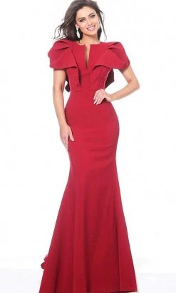 Jovani - 00761 Ruffle Puff Short Sleeve Fitted Evening Dress