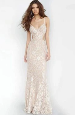 Jovani - 00780 Beaded Lace Side Cutout Trumpet Gown