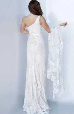 Jovani - 00866 One Shoulder Lace Dress With Slit