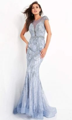 Jovani - 00883 Cap Sleeve Beaded Illusion Jewel Long Gown