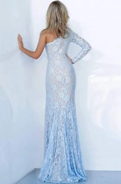 Jovani - 02168 Asymmetrical Beaded Lace Sheath Dress 8 Jovani - 02168 Asymmetrical Beaded Lace Sheath Dress