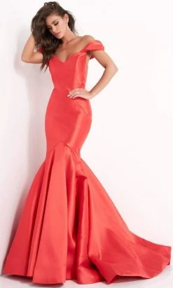 Jovani - 02359 Off Shoulder Sweetheart Silk Mermaid Evening Gown