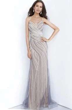 Jovani - 02408 Sweetheart Bodice Beaded Motif Mesh Gown