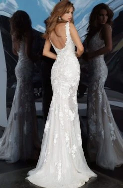 Jovani - 02444 Floral Embroidered Lace Deep V-neck Trumpet Dress 14 Jovani - 02444 Floral Embroidered Lace Deep V-neck Trumpet Dress