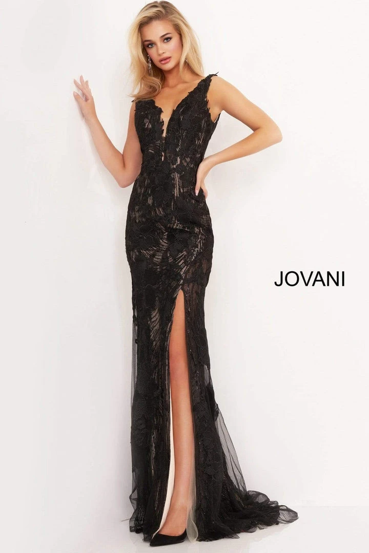 Jovani - 02444 Floral Embroidered Lace Deep V-neck Trumpet Dress 13 Jovani - 02444 Floral Embroidered Lace Deep V-neck Trumpet Dress