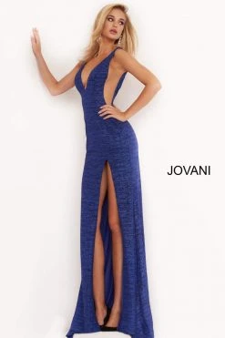 Jovani - 02472 V Neck Fitted Prom Dress With High Slit 12 Jovani - 02472 V Neck Fitted Prom Dress With High Slit