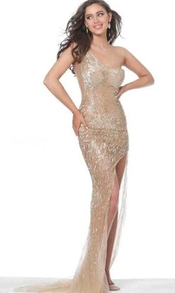 Jovani 02494 - Asymmetric Evening Gown