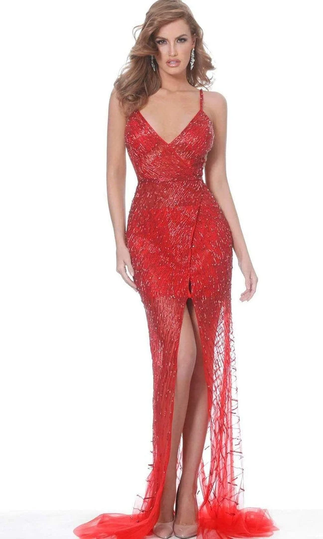 Jovani - 02498 Beaded Plunging V Neck Sheath Dress 3 Jovani - 02498 Beaded Plunging V Neck Sheath Dress