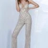 Jovani - 02562 V-Neck Patterned Embellishment Jumpsuit 1 Jovani - 02562 V-Neck Patterned Embellishment Jumpsuit
