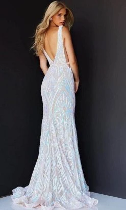 Jovani - 02753 Plunging Neck Open Back Sequin Embellished Mermaid Gown