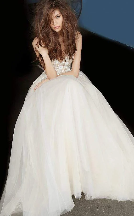 Jovani - 02758 Floral Applique Plunging V-neck Ballgown 9 Jovani - 02758 Floral Applique Plunging V-neck Ballgown