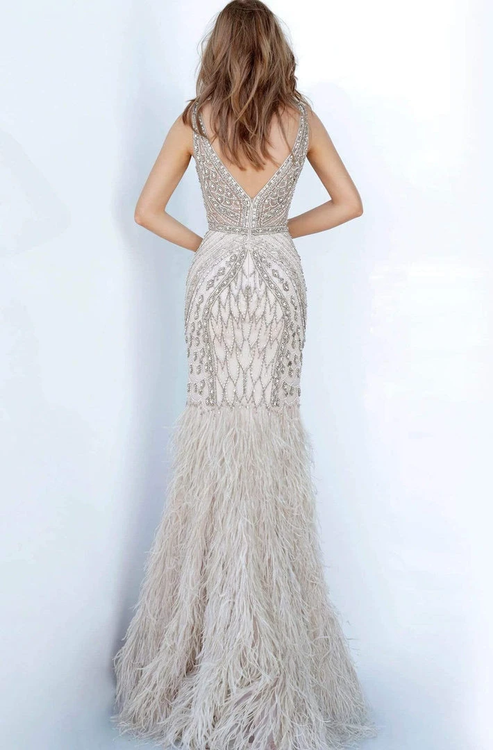 Jovani - 02798 V-Neck Bejewel Feather Sheath Silhouette 4 Jovani - 02798 V-Neck Bejewel Feather Sheath Silhouette