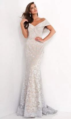Jovani - 02905 Off-Shoulder Lace Mermaid Evening Dress
