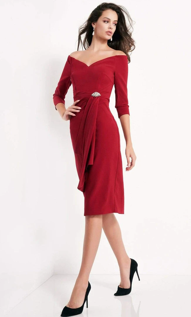 Jovani - 02949 Three Quarter Sleeve V-Neck Off Shoulder Cocktail Dress 3 Jovani - 02949 Three Quarter Sleeve V-Neck Off Shoulder Cocktail Dress