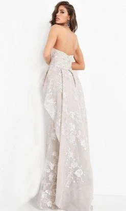 Jovani - 02966 Embroidered Cascading Peplum Gown