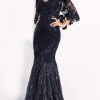 Jovani - 03158 Embroidered V Neck Trumpet Dress With Train