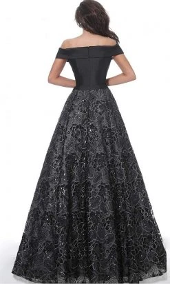 Jovani - 03331 Off Shoulder Satin Bodice Embroidered A-Line Gown