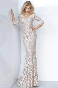 Jovani - 03350 Quarter Sleeve Lace Mermaid Dress