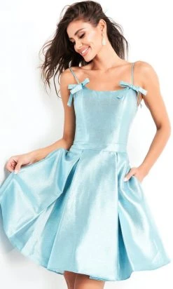 Jovani - 03480 Bow Accented Pleated A-line Dress