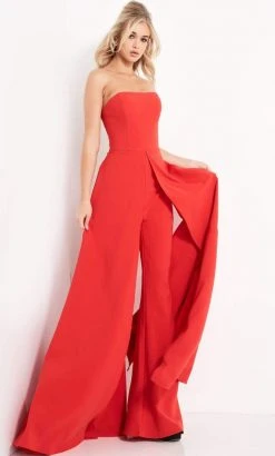 Jovani - 03529 Strapless Wide Leg Formal Evening Jumpsuit With Overlay