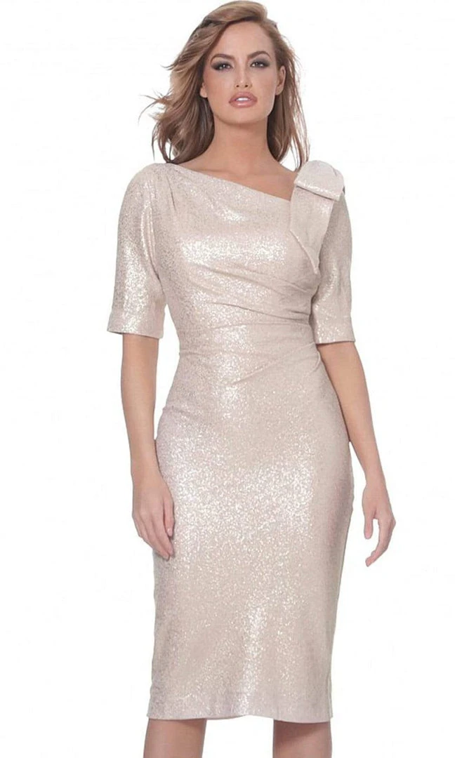 Jovani - 03641 Asymmetric Neck Knee Length Fitted Dress 3 Jovani - 03641 Asymmetric Neck Knee Length Fitted Dress