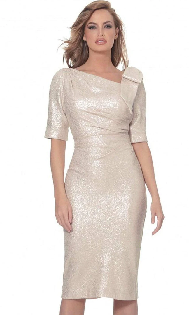 Jovani - 03641 Asymmetric Neck Knee Length Fitted Dress 5 Jovani - 03641 Asymmetric Neck Knee Length Fitted Dress