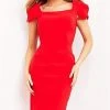 Jovani - 03808 Square Neck Simple Midi Dress 1 Jovani - 03808 Square Neck Simple Midi Dress
