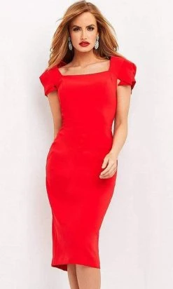 Jovani - 03808 Square Neck Simple Midi Dress 7 Jovani - 03808 Square Neck Simple Midi Dress