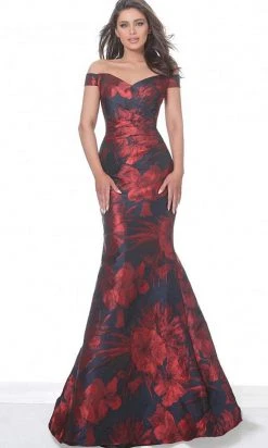 Jovani - 03932 Off Shoulder Floral Satin Mermaid Gown
