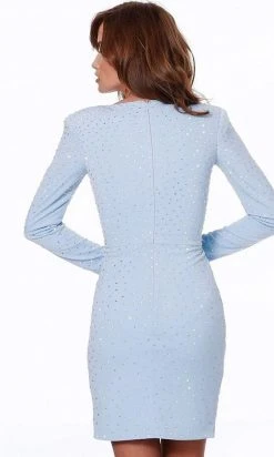 Jovani - 04015 Long Sleeve Drape Plunging Neck Cocktail Dress