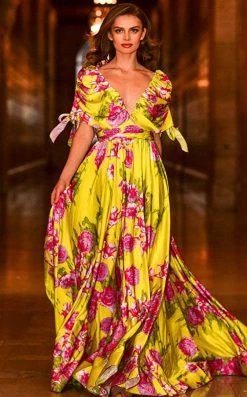 Jovani - 04176 Ruched Sleeve Printed Flowy Dress 9 Jovani - 04176 Ruched Sleeve Printed Flowy Dress