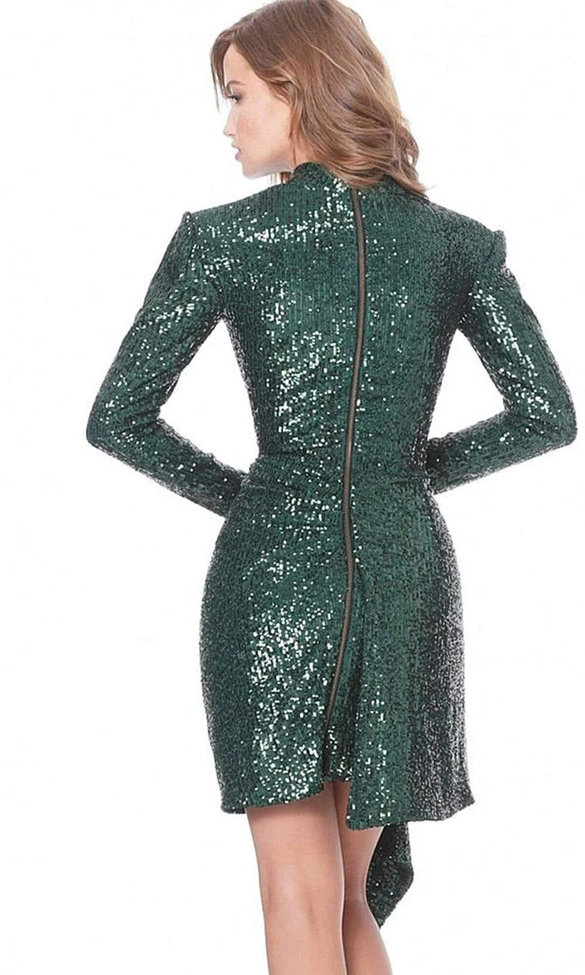Jovani - 04270 Full Sequin Long Sleeve Drape Accent Cocktail Dress 4 Jovani - 04270 Full Sequin Long Sleeve Drape Accent Cocktail Dress