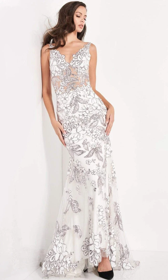 Jovani - 04332 Embellished Plunging V Neck Sheath Dress 3 Jovani - 04332 Embellished Plunging V Neck Sheath Dress