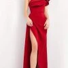 Jovani - 04352 Asymmetric Ruffled Slit A-line Dress