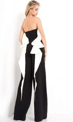 Jovani - 04355 Strapless Contrast Ruffle Jumpsuit
