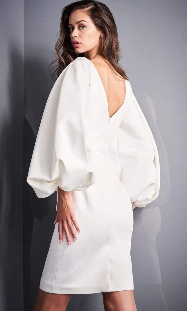 Jovani - 04370 Bubble Sleeve V-Neck Cocktail Dress 4 Jovani - 04370 Bubble Sleeve V-Neck Cocktail Dress