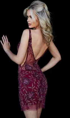 Jovani 04401 - Sheer Plunging V-neck Short Dress