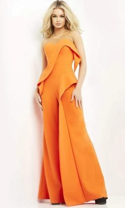 Jovani - 04427 Strapless Sweetheart Ruffle Wide Leg Jumpsuit