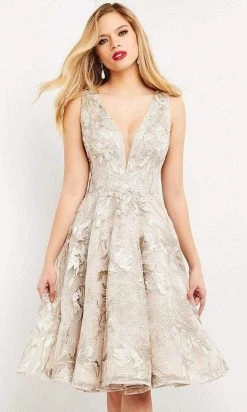 Jovani - 04442 Embroidered Fit And Flare Midi Dress