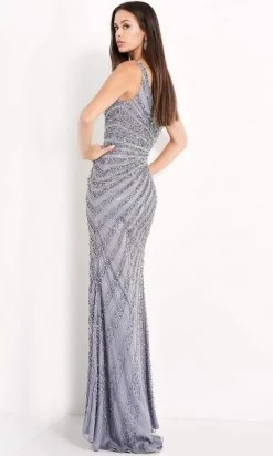 Jovani - 04539 Beaded V-Neck High Slit Gown