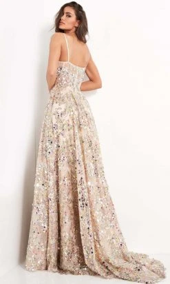Jovani - 04630 Spaghetti Strap Sequin Paillette Ornate Gown