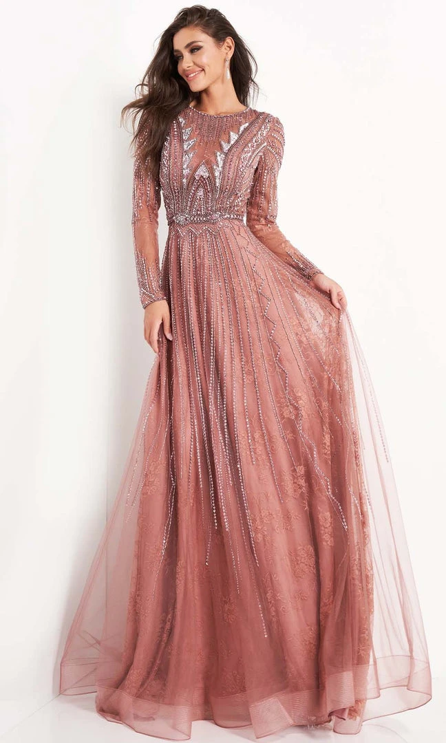 Jovani - 04698 Long Sleeve Geometric Beaded A-Line Gown 3 Jovani - 04698 Long Sleeve Geometric Beaded A-Line Gown
