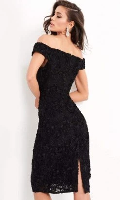 Jovani - 04763 Off-Shoulder Textured Lace Sheath Knee-Length Dress