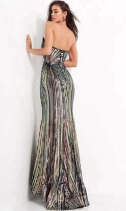 Jovani - 04810 Strapless Geometric Sequined Dress