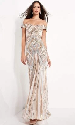 Jovani - 04813 Sequined Off Shoulder Dress