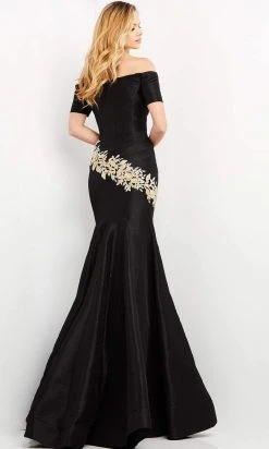 Jovani - 04814 Short Sleeve Off Shoulder Embroidered Trumpet Dress