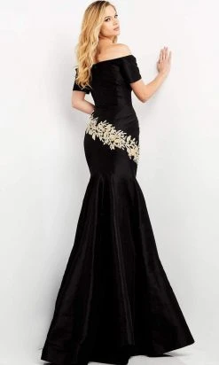 Jovani - 04814 Short Sleeve Off Shoulder Embroidered Trumpet Dress